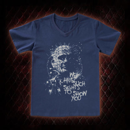 Hellraiser Pinhead 'We Have Such Sights To Show You' Graphic V-Neck T-Shirt - Cult Horror Icon Tribute Piece