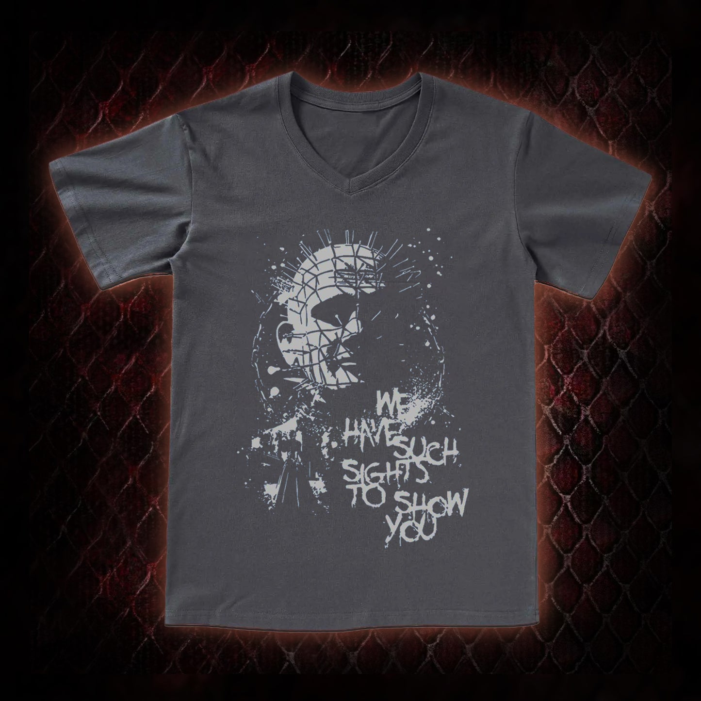 Hellraiser Pinhead 'We Have Such Sights To Show You' Graphic V-Neck T-Shirt - Cult Horror Icon Tribute Piece