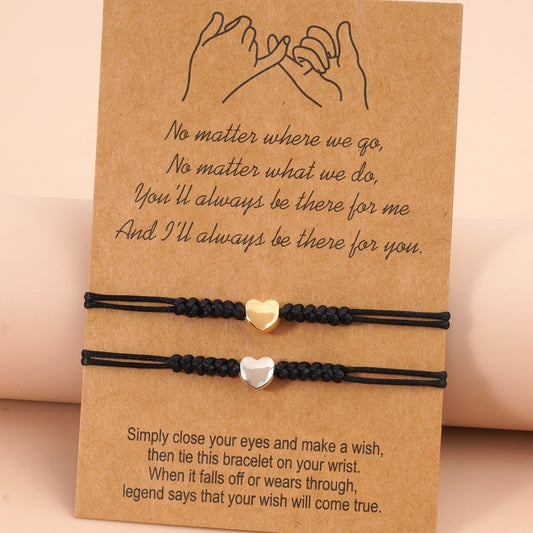 Couple Bracelet - Alloy Heart Weave Friendship Card Bracelet