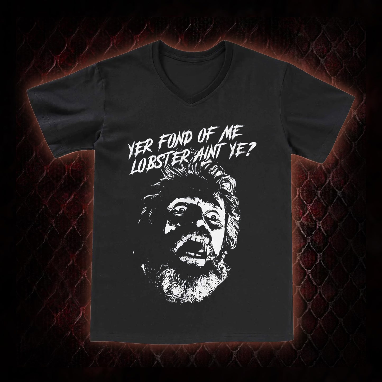 One Flew Over the Cuckoo's Nest 'Yer Fond of Me Lobster' Classic Film Quote Graphic V-Neck T-Shirt - Cult Cinema Tribute Piece