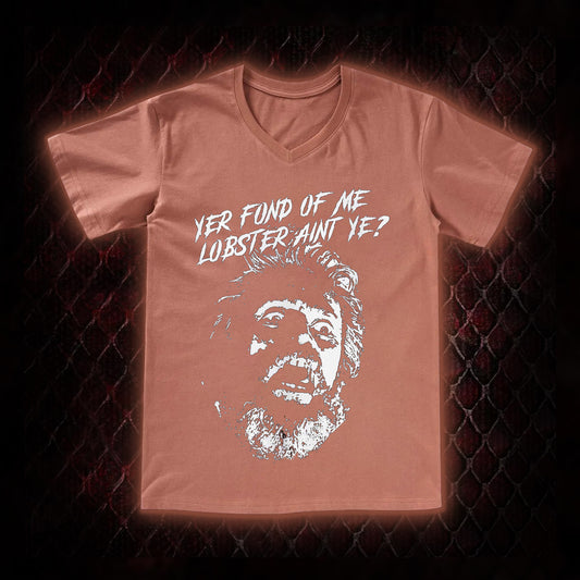 One Flew Over the Cuckoo's Nest 'Yer Fond of Me Lobster' Classic Film Quote Graphic V-Neck T-Shirt - Cult Cinema Tribute Piece