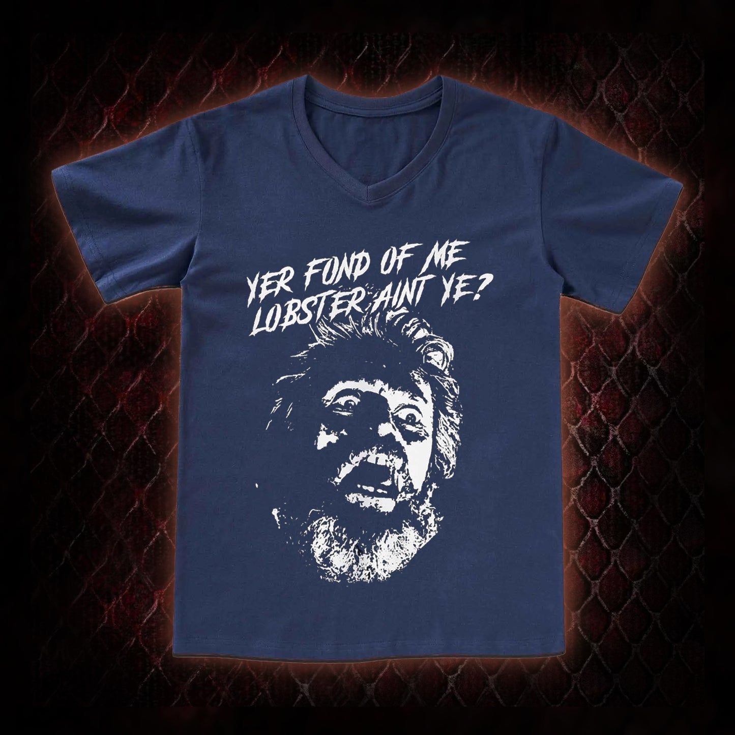 One Flew Over the Cuckoo's Nest 'Yer Fond of Me Lobster' Classic Film Quote Graphic V-Neck T-Shirt - Cult Cinema Tribute Piece