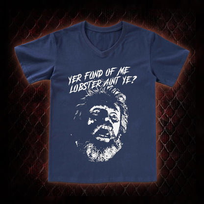 One Flew Over the Cuckoo's Nest 'Yer Fond of Me Lobster' Classic Film Quote Graphic V-Neck T-Shirt - Cult Cinema Tribute Piece