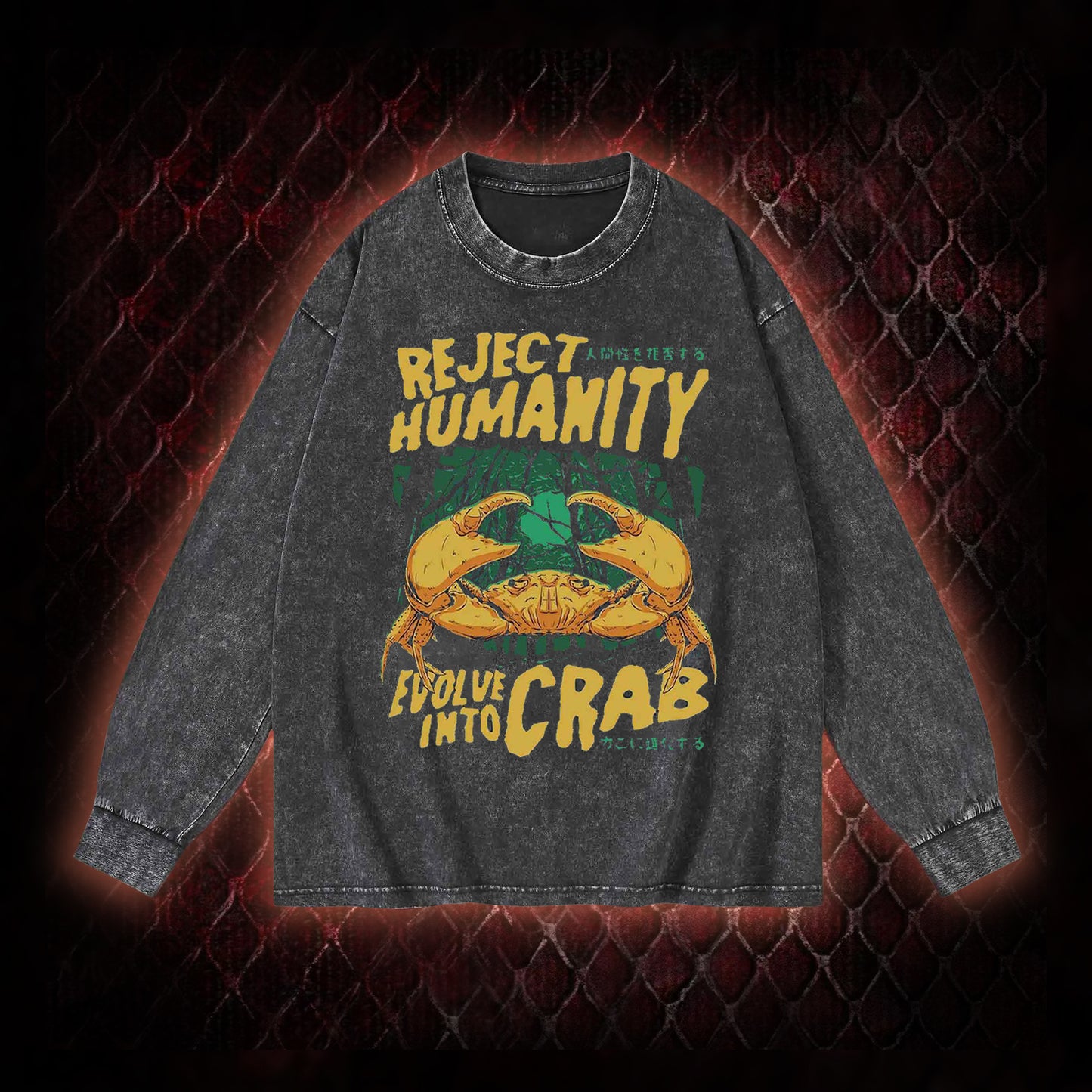 Reject Humanity Evolve Into Crab Meme Graphic Vintage-Sweatshirt  - Viral Internet Humor Statement Piece