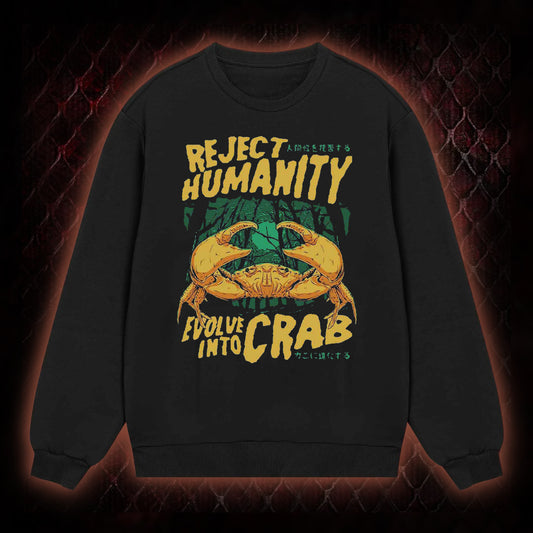 Reject Humanity Evolve Into Crab Meme Graphic Classic-Long-Sleeved - Viral Internet Humor Statement Piece
