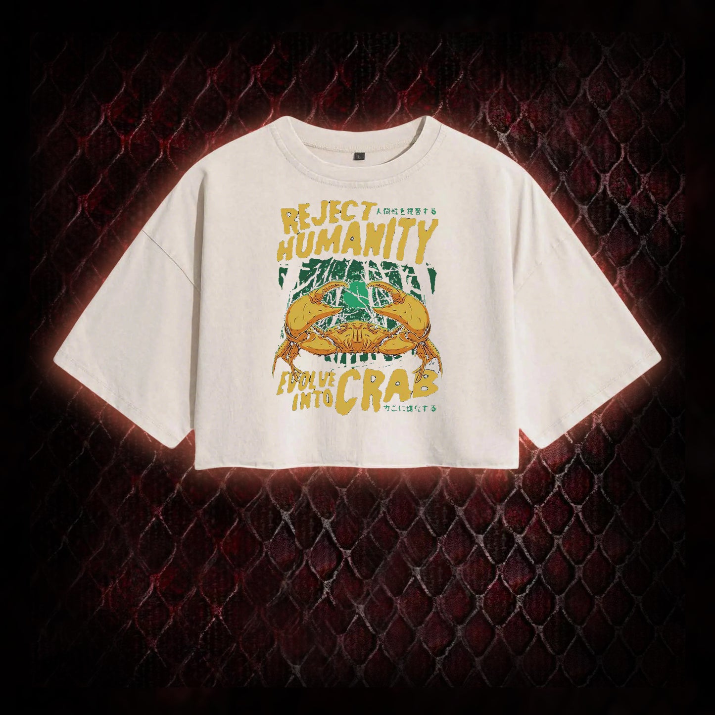 Reject Humanity Evolve Into Crab Meme Graphic Vintage-Cropped T-shirt  - Viral Internet Humor Statement Piece