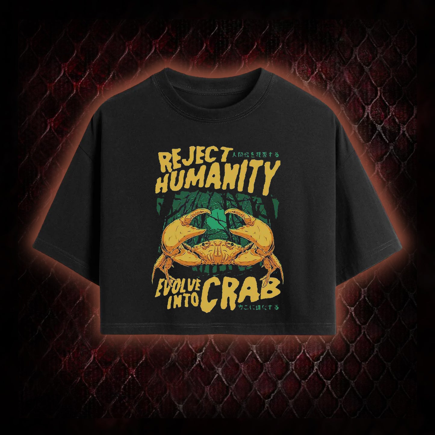 Reject Humanity Evolve Into Crab Meme Graphic Cropped T-shirt  - Viral Internet Humor Statement Piece