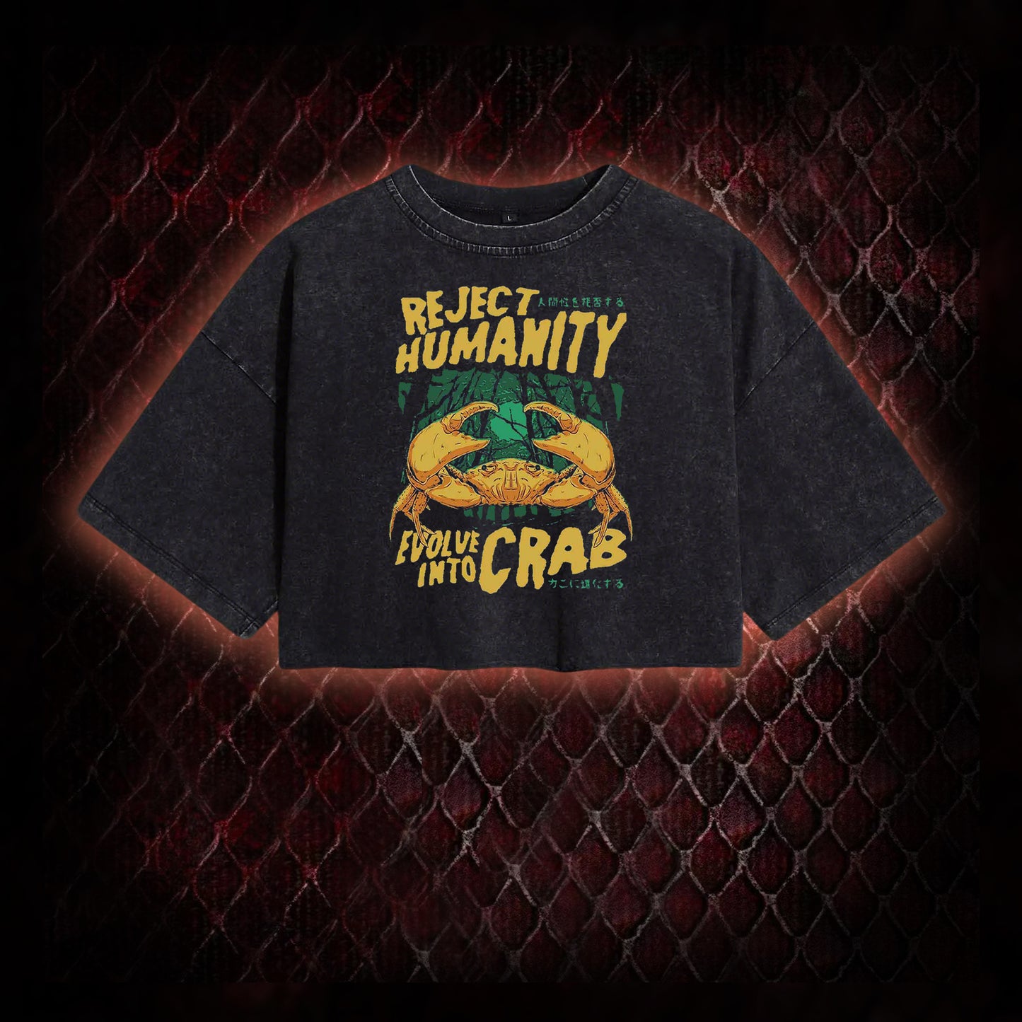 Reject Humanity Evolve Into Crab Meme Graphic Vintage-Cropped T-shirt  - Viral Internet Humor Statement Piece