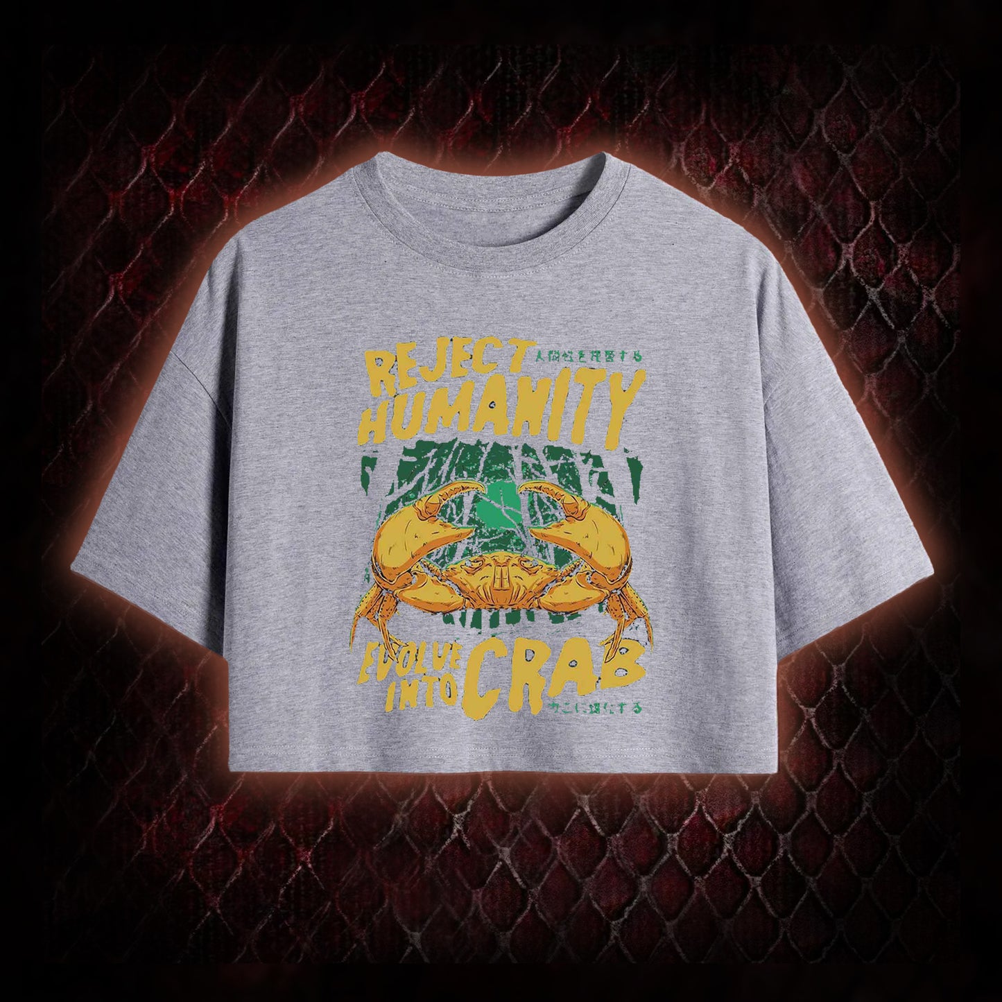 Reject Humanity Evolve Into Crab Meme Graphic Cropped T-shirt  - Viral Internet Humor Statement Piece