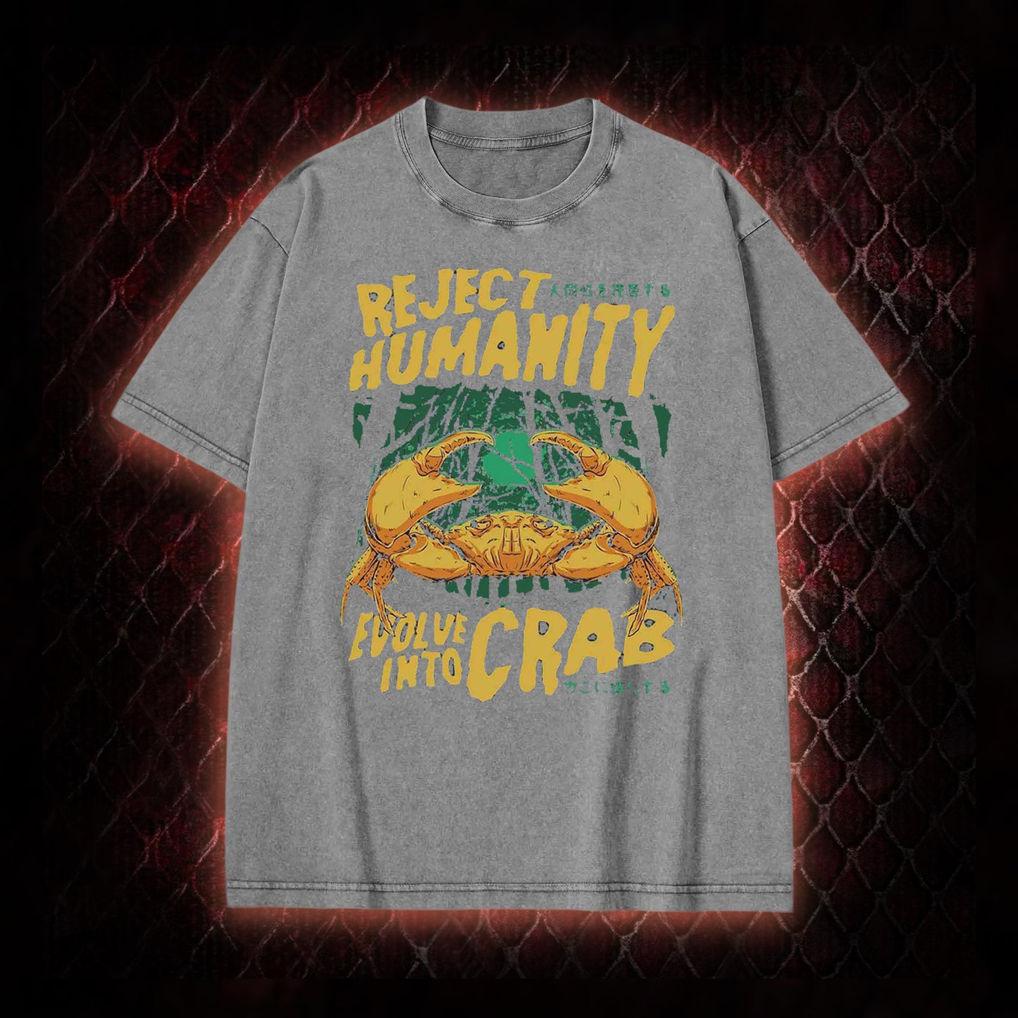 Reject Humanity Evolve Into Crab Meme Graphic Vintage-T-Shirt - Viral Internet Humor Statement Piece
