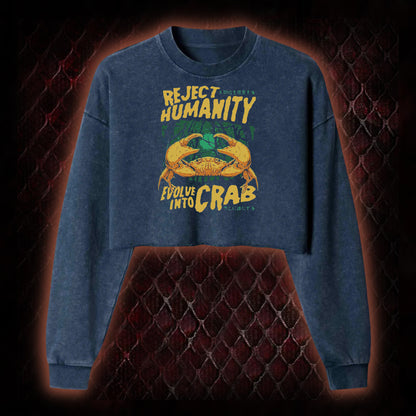 Reject Humanity Evolve Into Crab Meme Graphic Cropped Long-Sleeved  - Viral Internet Humor Statement Piece