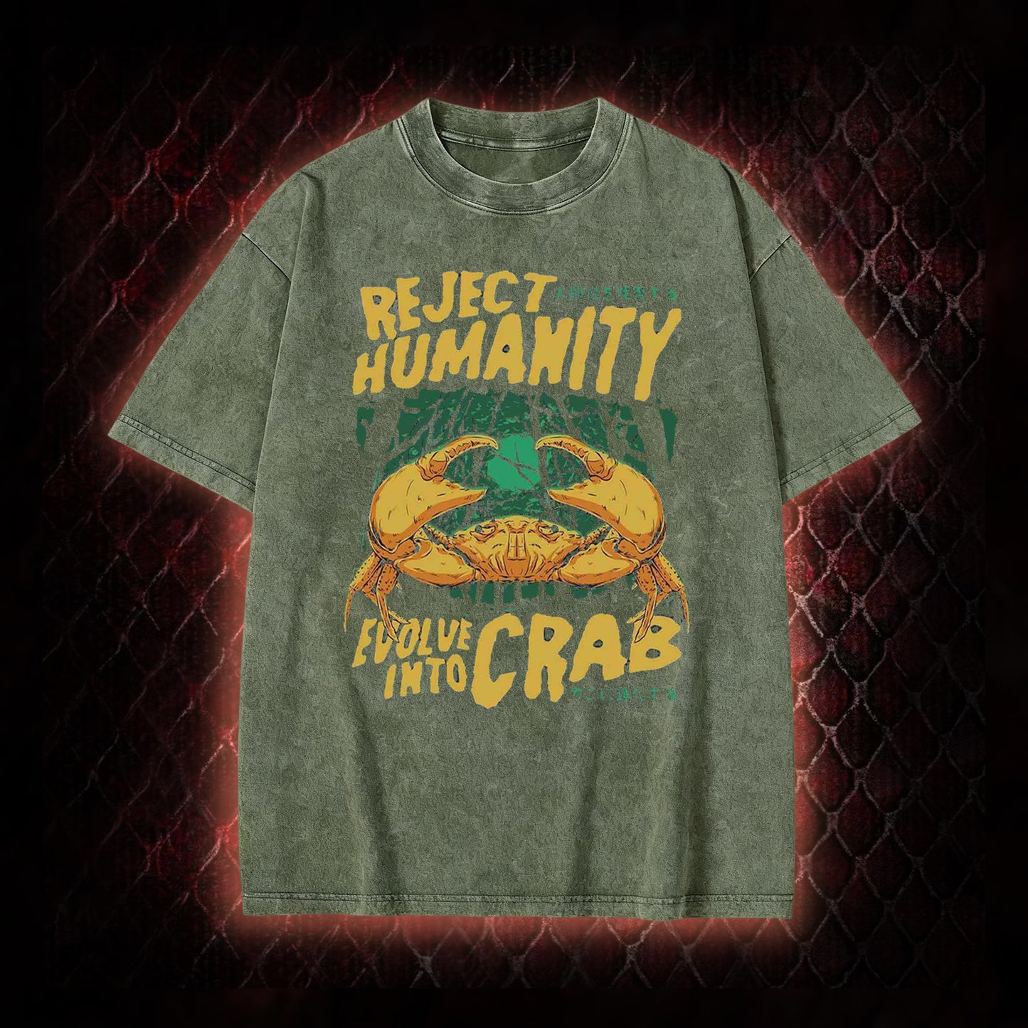 Reject Humanity Evolve Into Crab Meme Graphic Vintage-T-Shirt - Viral Internet Humor Statement Piece