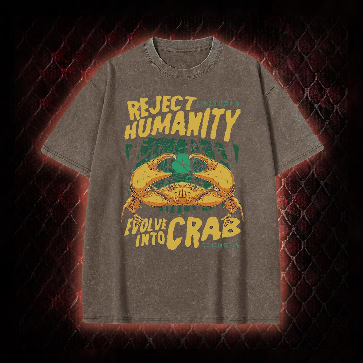 Reject Humanity Evolve Into Crab Meme Graphic Vintage-T-Shirt - Viral Internet Humor Statement Piece
