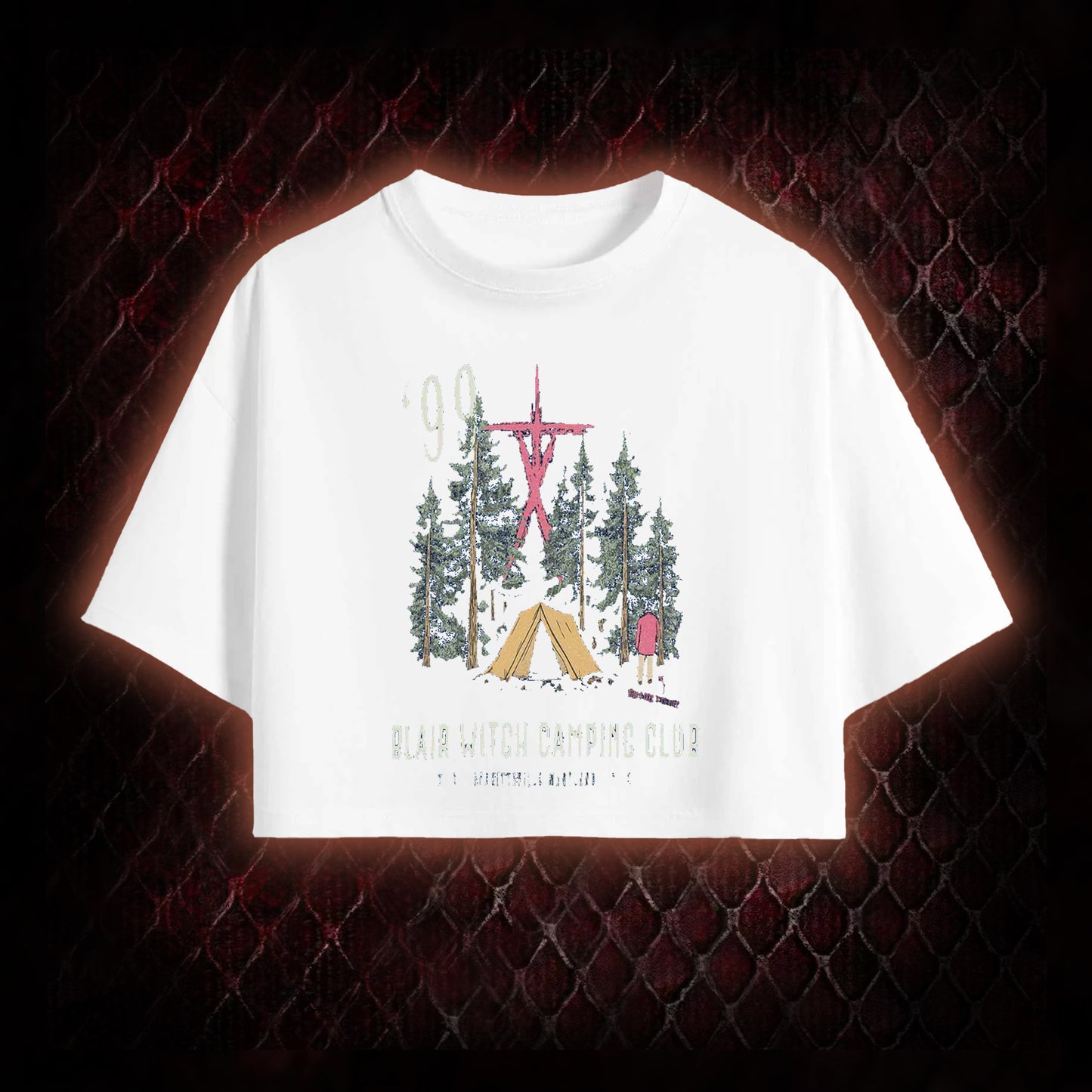 1999 Blair Witch Camping Club Horror Graphic Cropped T-shirt  - The Blair Witch Project Tribute Piece