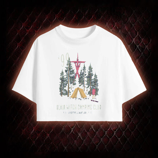 1999 Blair Witch Camping Club Horror Graphic Cropped T-shirt  - The Blair Witch Project Tribute Piece