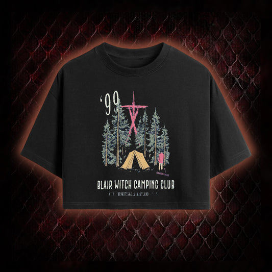 1999 Blair Witch Camping Club Horror Graphic Cropped T-shirt - The Blair Witch Project Tribute Piece