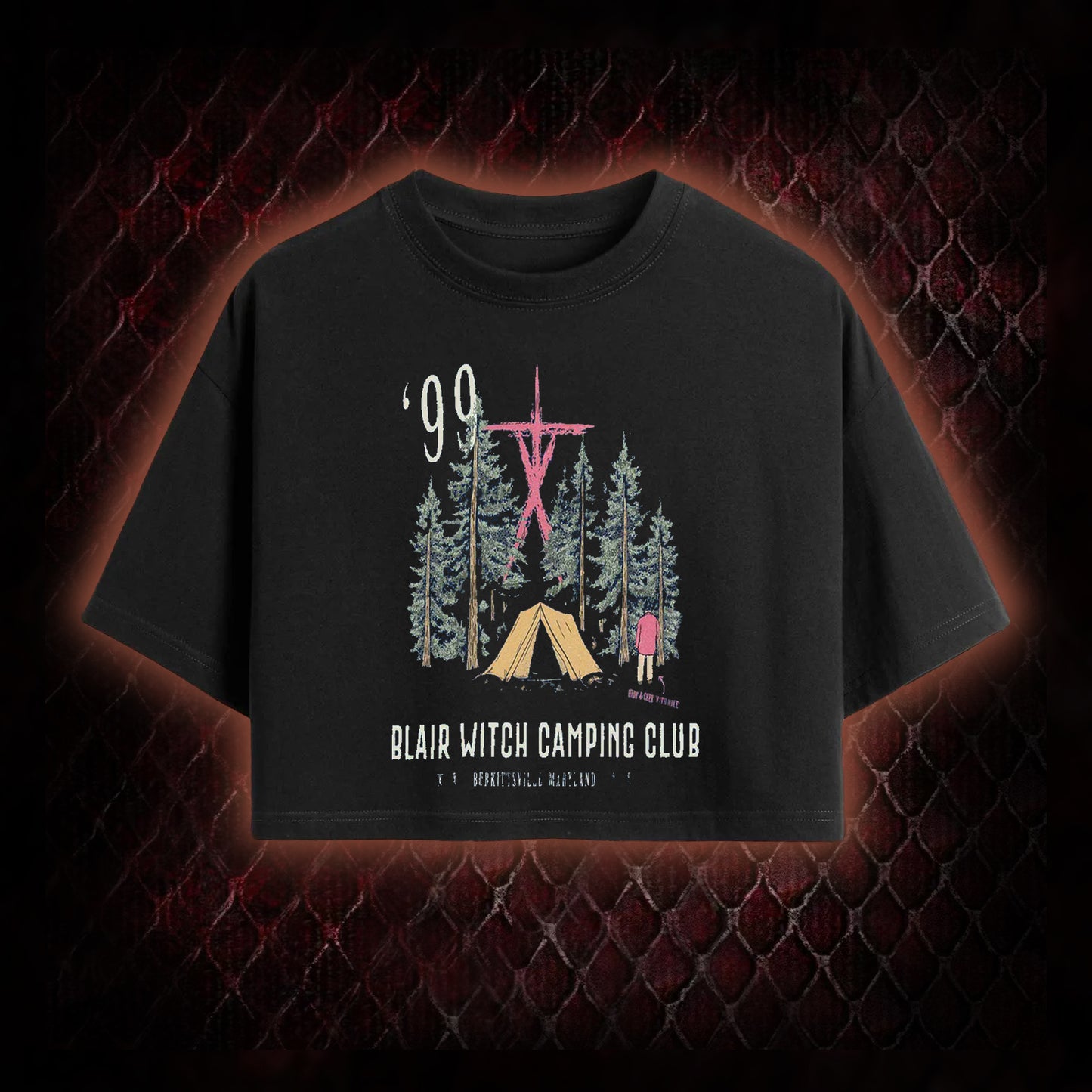 1999 Blair Witch Camping Club Horror Graphic Cropped T-shirt  - The Blair Witch Project Tribute Piece