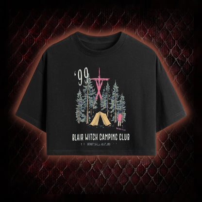 1999 Blair Witch Camping Club Horror Graphic Cropped T-shirt  - The Blair Witch Project Tribute Piece