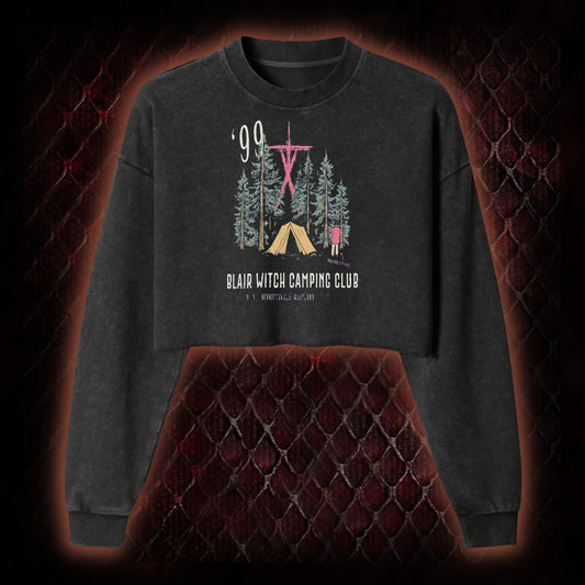 1999 Blair Witch Camping Club Horror Graphic Cropped Long-Sleeved  - The Blair Witch Project Tribute Piece