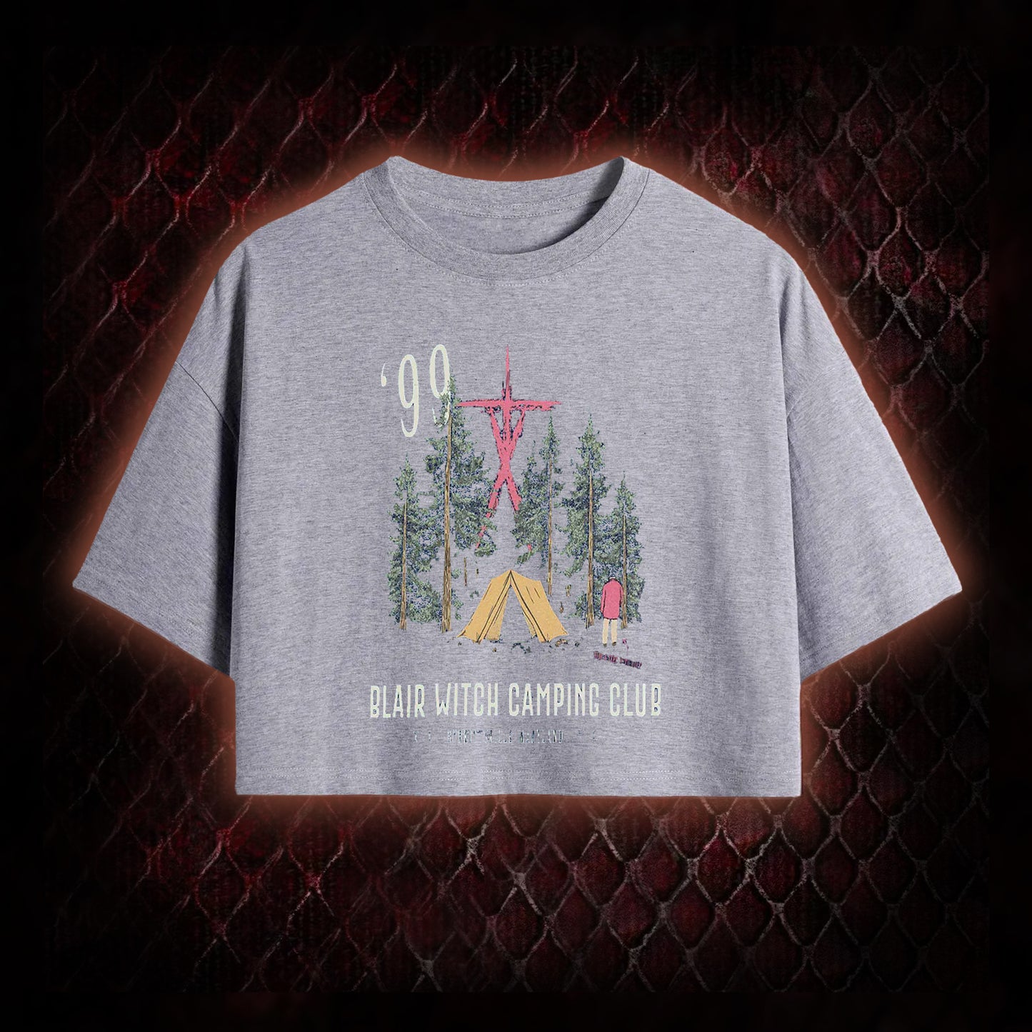 1999 Blair Witch Camping Club Horror Graphic Cropped T-shirt  - The Blair Witch Project Tribute Piece