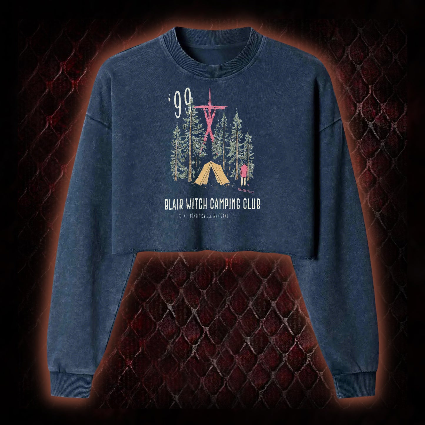 1999 Blair Witch Camping Club Horror Graphic Cropped Long-Sleeved  - The Blair Witch Project Tribute Piece