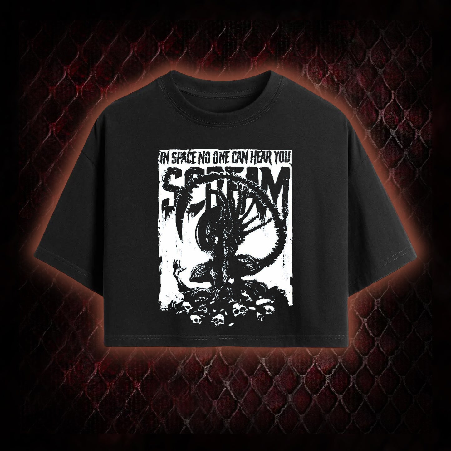 Alien 'In Space No One Can Hear You Scream' Xenomorph Graphic Cropped T-shirt  - Sci-Fi Horror Franchise Tribute Piece