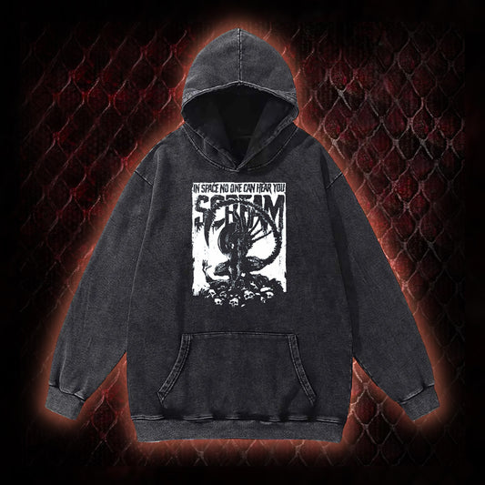 Alien 'In Space No One Can Hear You Scream' Xenomorph Graphic Vintage-Hoodie - Sci-Fi Horror Franchise Tribute Piece