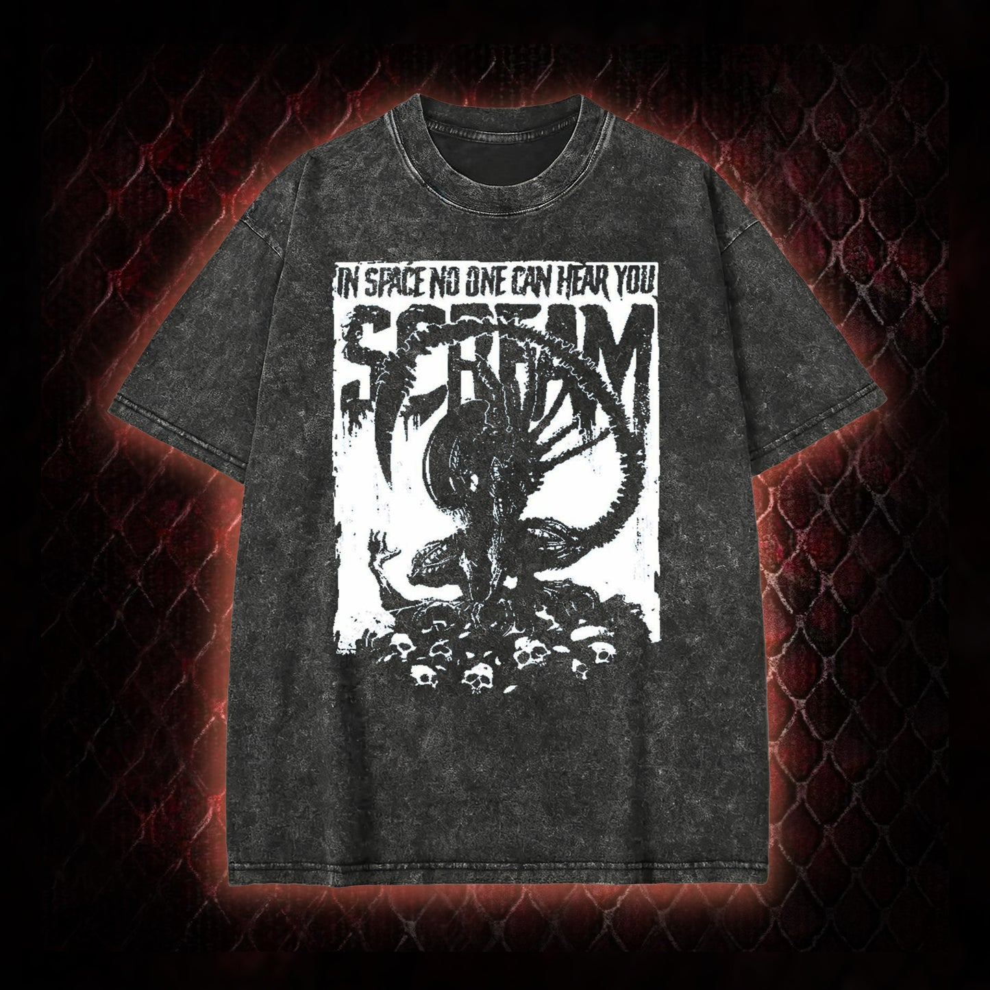 Alien 'In Space No One Can Hear You Scream' Xenomorph Graphic Vintage-T-Shirt - Sci-Fi Horror Franchise Tribute Piece