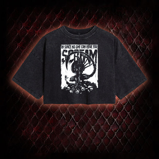 Alien 'In Space No One Can Hear You Scream' Xenomorph Graphic Vintage-Cropped T-shirt  - Sci-Fi Horror Franchise Tribute Piece