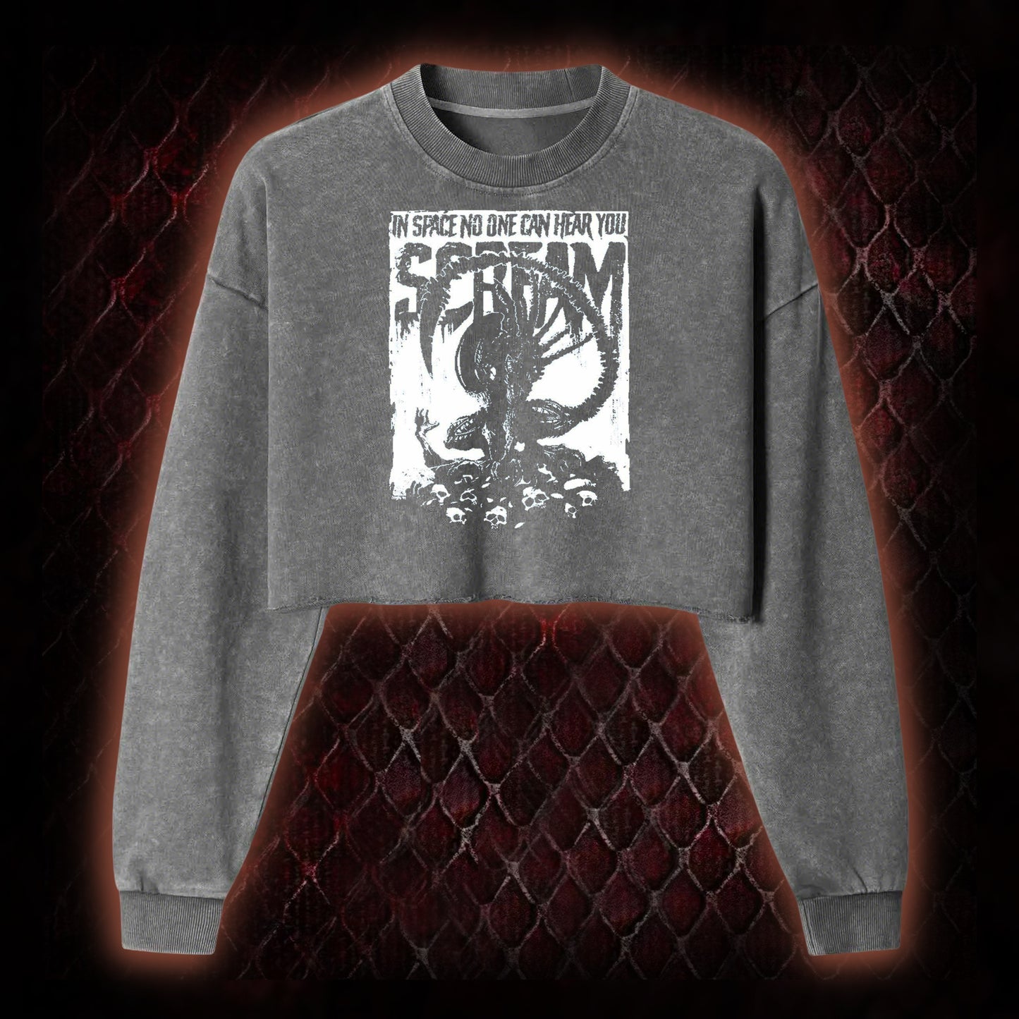 Alien 'In Space No One Can Hear You Scream' Xenomorph Graphic Cropped Long-Sleeved  - Sci-Fi Horror Franchise Tribute Piece