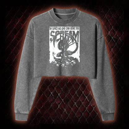Alien 'In Space No One Can Hear You Scream' Xenomorph Graphic Cropped Long-Sleeved  - Sci-Fi Horror Franchise Tribute Piece