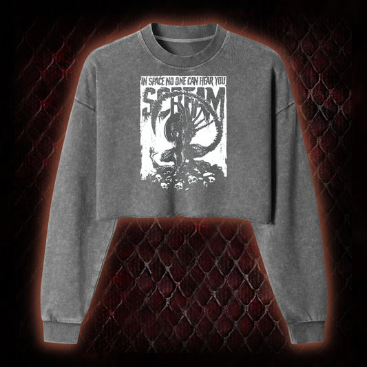 In Space No One Can Hear You Scream Washed Cropped Sweatshirt