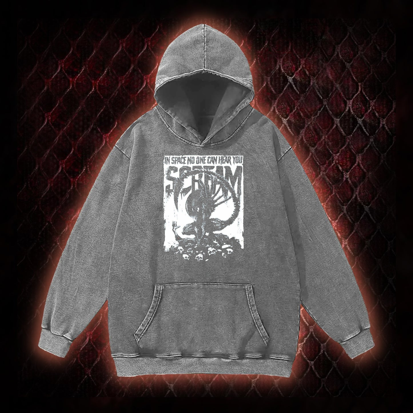 Alien 'In Space No One Can Hear You Scream' Xenomorph Graphic Vintage-Hoodie - Sci-Fi Horror Franchise Tribute Piece