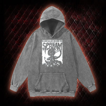 Alien 'In Space No One Can Hear You Scream' Xenomorph Graphic Vintage-Hoodie - Sci-Fi Horror Franchise Tribute Piece