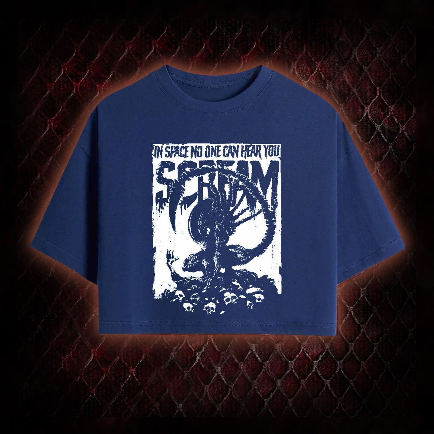 Alien 'In Space No One Can Hear You Scream' Xenomorph Graphic Cropped T-shirt  - Sci-Fi Horror Franchise Tribute Piece