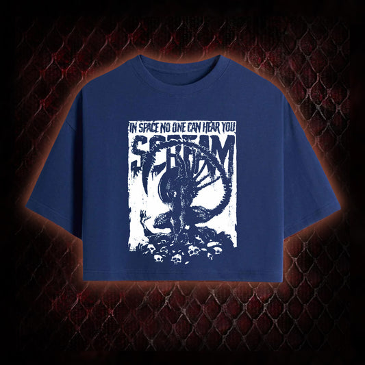 Alien 'In Space No One Can Hear You Scream' Xenomorph Graphic Cropped T-shirt  - Sci-Fi Horror Franchise Tribute Piece