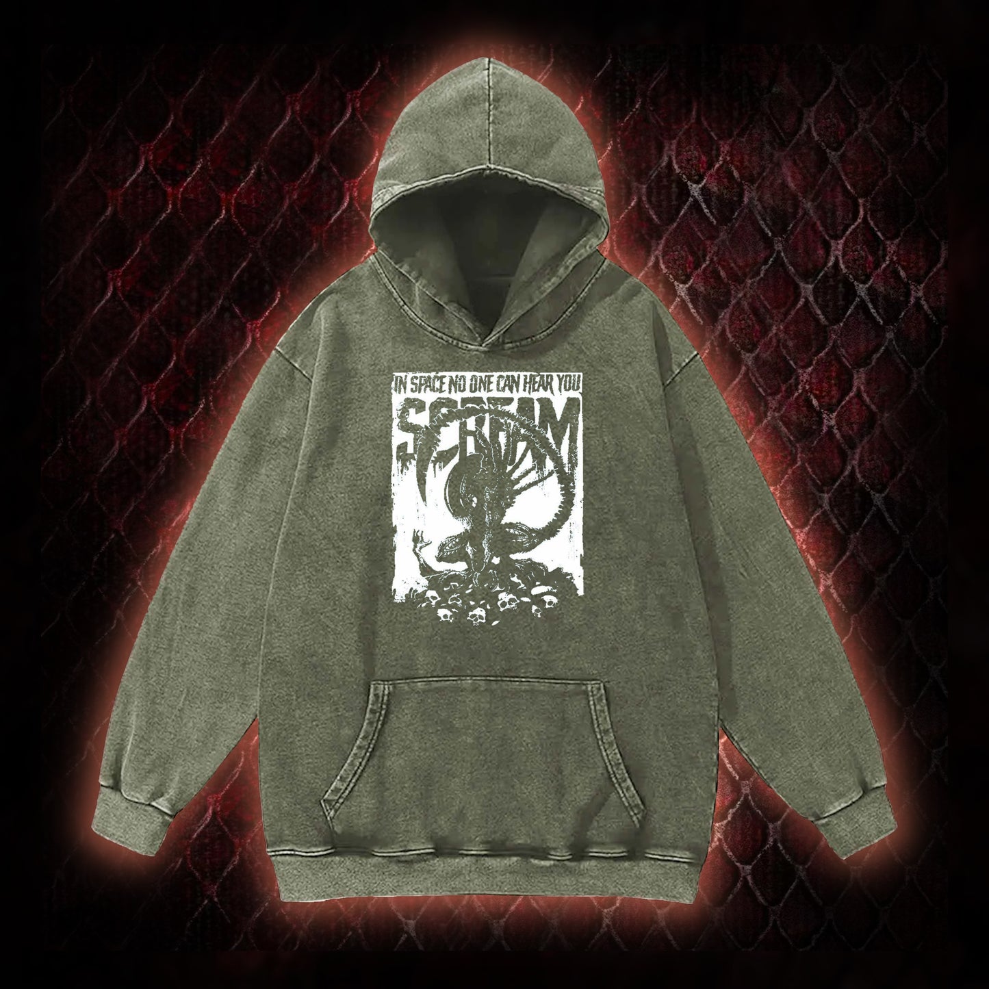 Alien 'In Space No One Can Hear You Scream' Xenomorph Graphic Vintage-Hoodie - Sci-Fi Horror Franchise Tribute Piece