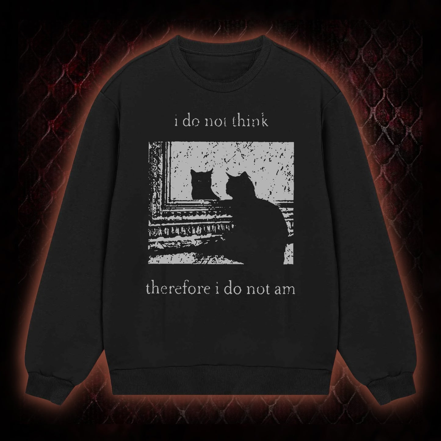 Philosophical Cat Meme 'I Do Not Think Therefore I Do Not Am' Graphic Classic-Long-Sleeved - Humorous Philosophy & Cat Enthusiast Statement Piece
