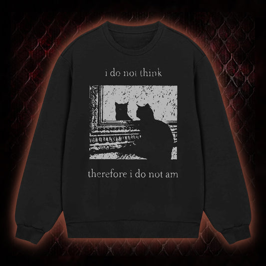 Philosophical Cat Meme 'I Do Not Think Therefore I Do Not Am' Graphic Classic-Long-Sleeved - Humorous Philosophy & Cat Enthusiast Statement Piece