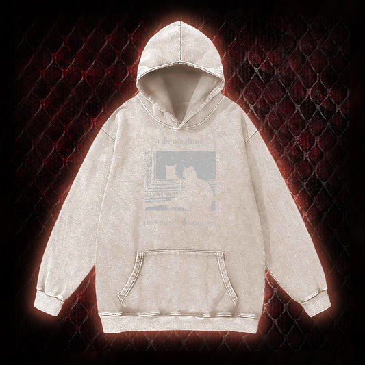 Philosophical Cat Meme 'I Do Not Think Therefore I Do Not Am' Graphic Vintage-Hoodie - Humorous Philosophy & Cat Enthusiast Statement Piece