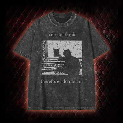 Philosophical Cat Meme 'I Do Not Think Therefore I Do Not Am' Graphic Vintage-T-Shirt - Humorous Philosophy & Cat Enthusiast Statement Piece