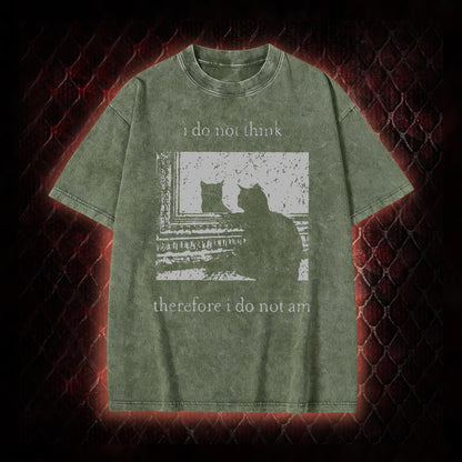 Philosophical Cat Meme 'I Do Not Think Therefore I Do Not Am' Graphic Vintage-T-Shirt - Humorous Philosophy & Cat Enthusiast Statement Piece