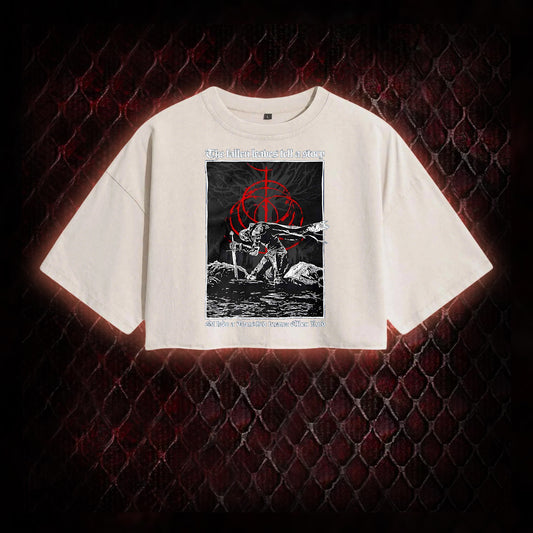 Elden Ring 'Try Finger But Hole' Fia Meme Graphic Vintage-Cropped T-shirt  - FromSoftware RPG Fan Humor Piece