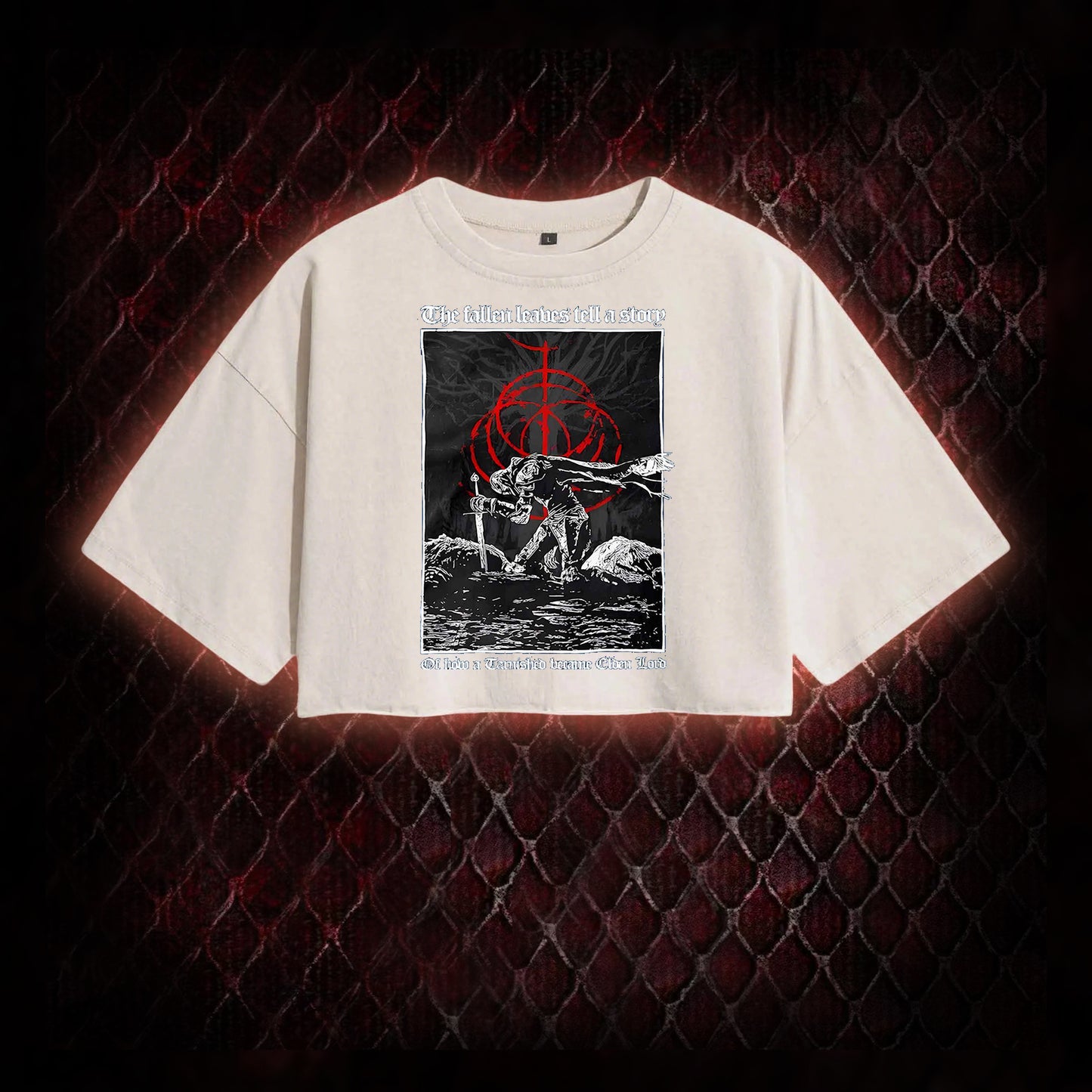 Elden Ring 'The Fallen Leaves Tell a Story' Tarnished to Elden Lord Graphic Vintage-Cropped T-shirt  - FromSoftware RPG Tribute Piece
