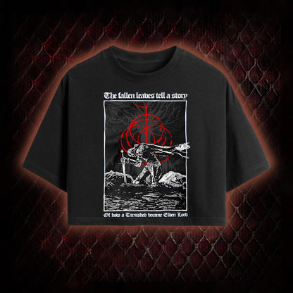Elden Ring 'The Fallen Leaves Tell a Story' Tarnished to Elden Lord Graphic Cropped T-shirt  - FromSoftware RPG Tribute Piece
