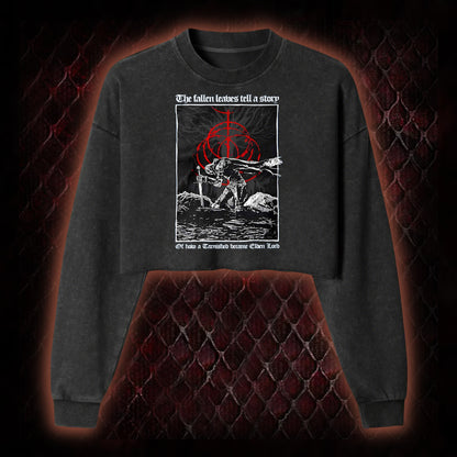 Elden Ring 'The Fallen Leaves Tell a Story' Tarnished to Elden Lord Graphic Cropped Long-Sleeved  - FromSoftware RPG Tribute Piece
