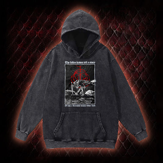 Elden Ring 'The Fallen Leaves Tell a Story' Tarnished to Elden Lord Graphic Vintage-Hoodie - FromSoftware RPG Tribute Piece