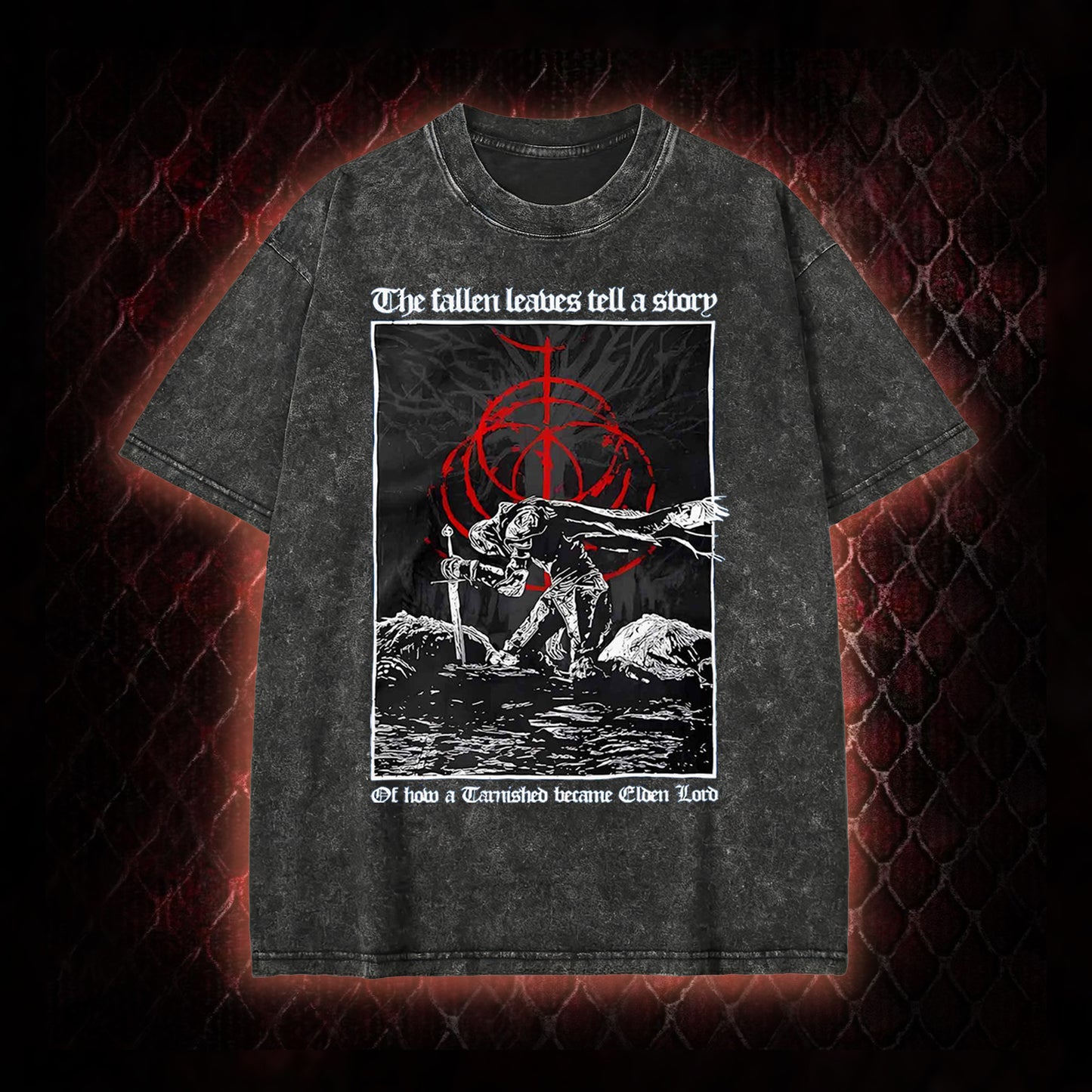 Elden Ring 'The Fallen Leaves Tell a Story' Tarnished to Elden Lord Graphic Vintage-T-Shirt - FromSoftware RPG Tribute Piece