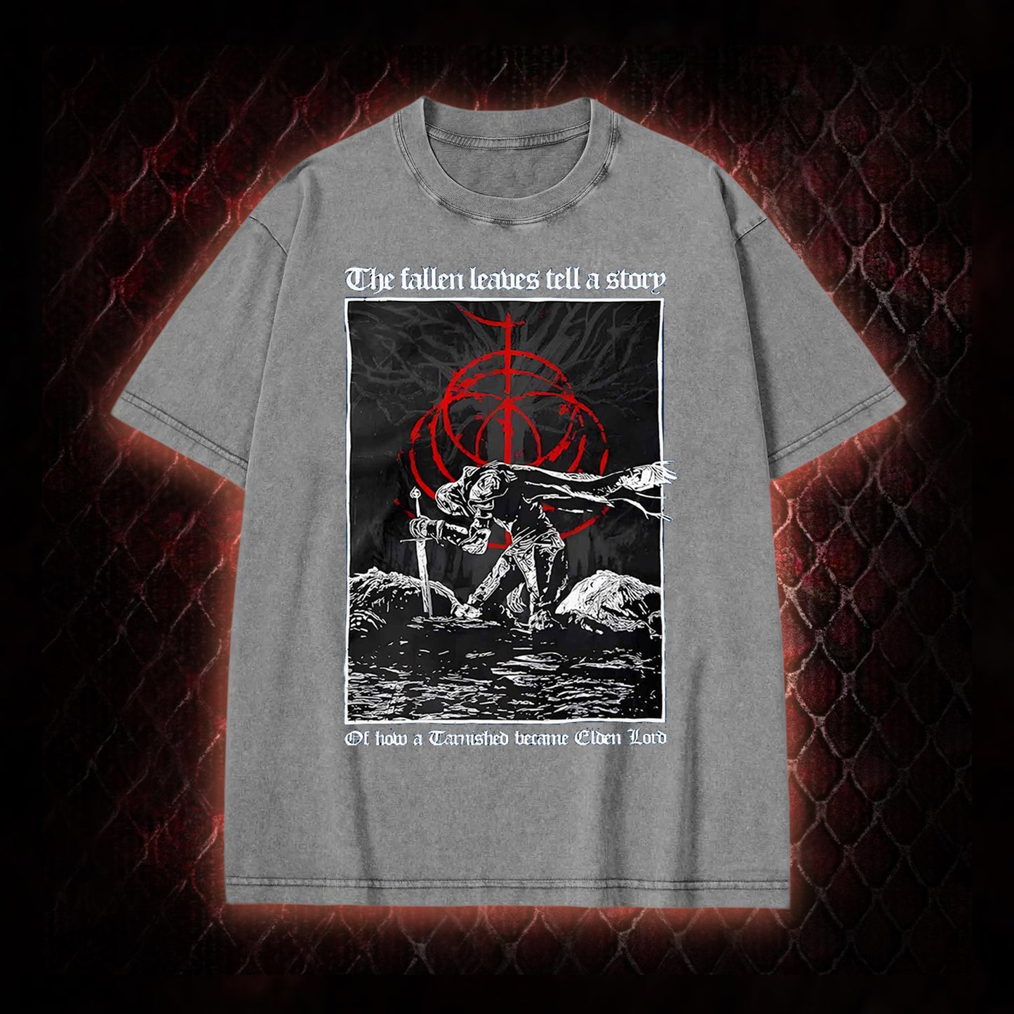 Elden Ring 'The Fallen Leaves Tell a Story' Tarnished to Elden Lord Graphic Vintage-T-Shirt - FromSoftware RPG Tribute Piece