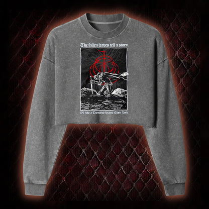 Elden Ring 'The Fallen Leaves Tell a Story' Tarnished to Elden Lord Graphic Cropped Long-Sleeved  - FromSoftware RPG Tribute Piece